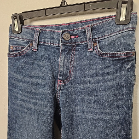 Wrangler Girls 10 Regular Medium Dark Wash Bootcut Denim Pink Stitching Western - Picture 3 of 6
